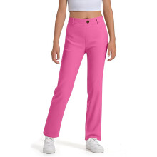 Pantalones de niña Ediodpoh, pantalones de vestir para niños, elásticos y con bolsillos, talla 5-14 años, color rosa intenso, talla 5-6 años.