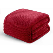 Fleece Bed Blanket Queen Size, Super Soft Warm Waffle Texture for Couch/Sofa/Bed – Cozy, Fuzzy, Lightweight (Deep Red, 90x90")