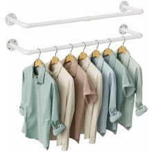 Heavy Duty Wall-Mounted Iron Pipe Clothes Rack Set of 2, 38.4", White – Compatible with Industrial Pipe Systems