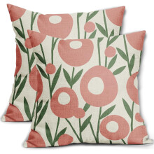 Housses de coussin fleuries printanières 45 x 45 cm (lot de 2) Vert et rose, style rustique, motif floral, décoratives pour canapé, lit ou