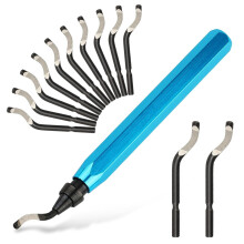 Deburring Tool with 12 HSS Blades for Metal, Resin, Copper, Plastic, PVC Pipes – Compatible with 3D Printing (1 Blue Handle)