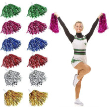 12-Pack Fluffy Cheerleading Pom Poms with Metallic Strips & Plastic Handle – Compatible with Sports, Stage, Holidays
