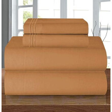 Ensemble de draps 4 pièces en microfibre Luxury1500 – Infroissable, poches profondes (40 cm), format California King, marron clair, compatible