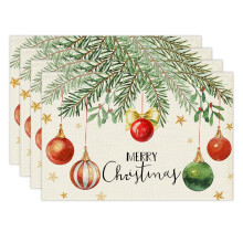 Christmas Placemats Set of 4, 12x18", Holiday Rustic Linen Table Mats – Compatible with Farmhouse & Winter Decor