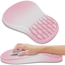 Alfombrilla de ratón ergonómica con reposamuñecas de espuma viscoelástica y base antideslizante de PU – Rosa degradado, compatible con todos
