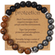 Pánský korálkový náramek s trojitou ochranou: černý obsidián, hematit a tygří oko (8 mm), personalizovaný dárek – kompatibilní s