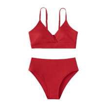Badedragt til småbørnspiger, 2-delt, sporty, ensfarvet, højtaljet bikinisæt, badetøj til 8-10 år