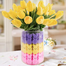 Paasdecoraties - Paasdecoratie met Peeps-thema - Kunstmatige tulpen met konijntjes als vaasvulling, lentedecoratie voor op tafel