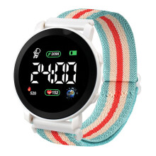 Orologio elettronico a LED con quadrante rotondo luminoso, indicazione di ora e data, cinturino elastico intrecciato regolabile – Compatibile con