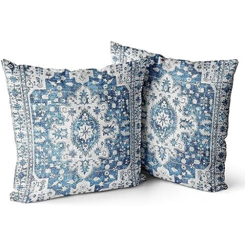 Μαξιλαροθήκες Boho σε μπλε χρώμα από βαμβάκι, σετ 2 τεμαχίων 24x24 ιντσών
