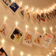Guirlande lumineuse à 100 LED avec 50 pinces pour photos, blanc chaud (décoration mariage/maison, 1 paquet)