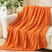 Super Soft Twin Blanket Orange Premium Silky Flannel Fleece 3D Checkered Lightweight Bed Blanket All Season Use (Orange Checkered, Twin(60"x80"))