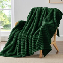 Twin Blanket for Couch & Bed, 300GSM Soft & Warm Fleece Blanket, Decorative and Giftable Striped Forest Green Blankets for Women, Men, 60"x80"