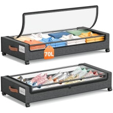 Under Bed Storage with Wheels 2Pack, 70L Rolling Metal Drawers for Clothes/Blankets/Shoes (35.5x17x6.7in), compatible with standard beds