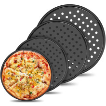 3 ks/4 ks perforovaných nepriľnavých plechov na pizzu – 3 alebo 4 veľkosti, uhlíková oceľ, jednoduché uvoľnenie, kompatibilné s domácimi