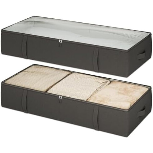 2-Pack Under Bed Storage Bins, 8" Tall, Sturdy Sidewalls/Bottom, Compatible with Most Beds, Black