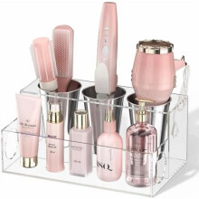 Clear Acrylic Hair Tool Organizer – Blow Dryer & Styling Holder, Vanity Caddy for Accessories, Makeup, Toiletries
