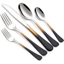 Stainless Steel Flatware Set Black Gold Handles 20-Pc