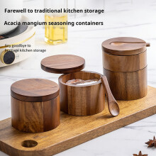 Acacia Wood 2-Compartment Salt & Pepper Bowl with Spoon