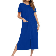 Casual damespyjamajurk met losse pasvorm, korte mouwen, ritssluiting en zakken | Polyester-spandex loungewear | S-2XL