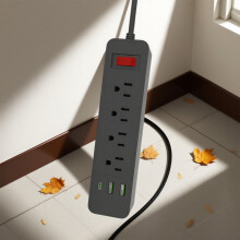Multi Plug Power Strip, Surge Protector with 4 Outlets & 3 USB Ports, 2500W 10A, Desktop Charging Station for Home Office Dorm, Black