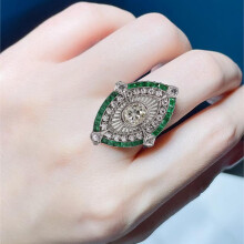 Art Deco Rhinestone Ring with Faux Emerald Two-Tone