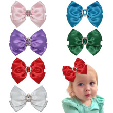 satin hair bows with gem accents 6 pcs