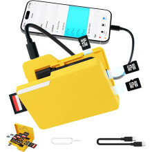 SD Memory Card Reader: 4-card simultaneous read/write, 15-slot case, Type-C, compatible with iPhone 17/16/15/Pro Max, photography & security cameras