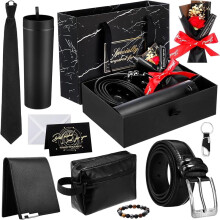 10-Pc Birthday/Christmas Gift Set for Men: 16oz Tumbler, Wallet, Tie, Belt, Keychain – Compatible with Dad, Husband, Boyfriend