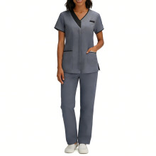 Set de uniforme medicale pentru femei: bluză tip V cu imprimeu înfășurată și pantaloni cargo cu croi drept, elasticitate în 4 direcții,