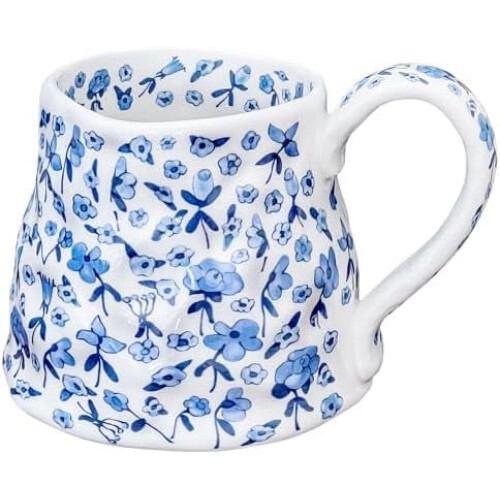 Κεραμική κούπα με λουλούδια, μπλε, floral, 20oz με μεγάλη λαβή