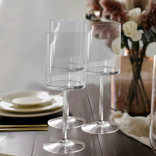 BalsaCircle 6 Clear 10 oz Plastic Cylindrical Wine Glasses with Long Stem Wedding Tableware