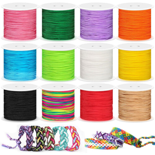 12 Rolls Nylon String for Bracelets, Jewelry Making, Kumihimo, Macrame & Wind Chimes – Compatible with Beading Tools