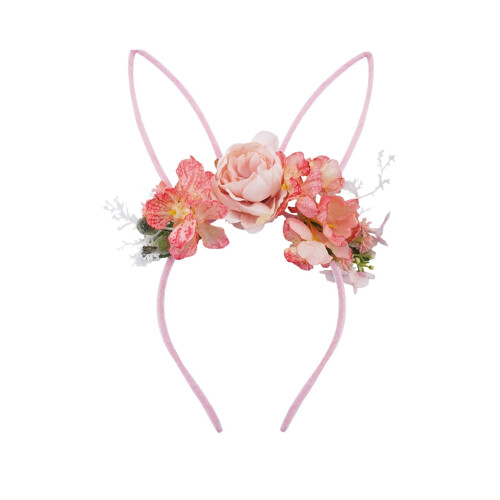Easter Rabbit Ear Headband with Artificial Flowers 1
