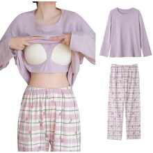 Ensemble pyjama deux pièces pour femme, manches longues, joli ensemble de nuit avec coussinets d'allaitement, tailles M à 3XL