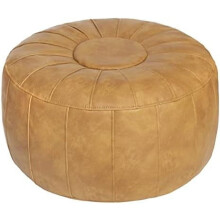 Moroccan Storage Pouf Ottoman – Handmade Faux Leather Foot Stool, Seat & Foot Rest for Living Room, Bedroom, Balcony (Yellow)