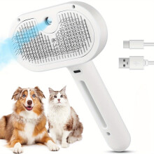 Self-Cleaning Steam Brush for Cats & Dogs Effortlessly Removes Shedding Hairs with Water Tank and Stainless Steel Brush