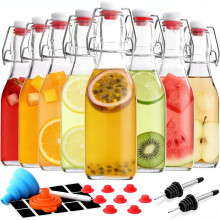 8.5 oz Swing Top Glass Bottles (8 Pack) with Airtight Seals for Fermentation, Kombucha, Wine, Soda – Includes 2 Pourers