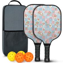 Pickleball Paddles Set with Floral Fiberglass Paddles, 2 Balls & Bag – Compatible with Indoor/Outdoor Play