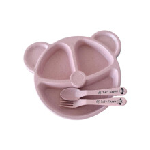Kids' wheat straw divided plate set with spoon and fork,
