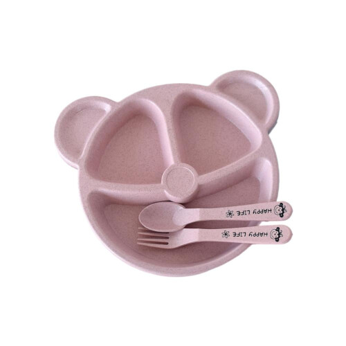 Kids' wheat straw divided plate set with spoon and fork,