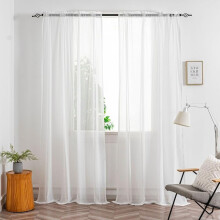 Ivory White Sheer Curtains, 2 Panels (50" W x 102" L), Rod Pocket, Light Filtering, Semi-Transparent, for Living Room & Bedroom