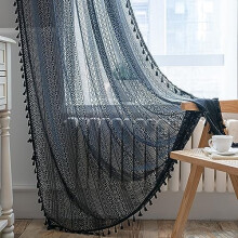 Black Boho Sheer Crochet Lace Curtain, 59"x84", Handmade Tassels, Rod Pocket, Vintage Rustic Farmhouse Drape, 1 Panel