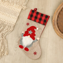 Gepersonaliseerde kerstkousen met kaboutermotief en ruitjespatroon, 45,7 cm