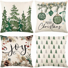 Fodere per cuscini natalizie 20x20 pollici, set da 4, alberi e fiocchi di neve, decorazioni natalizie invernali, compatibili con cuscini standard.