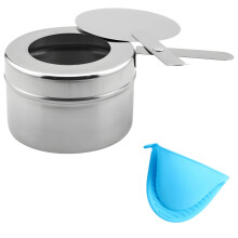Chafing Fuel Holder with Cover, Stainless Steel Chafer Wick Fuel Can, Includes Heat-Resistant Silicone Glove, for Buffet Outdoor Parties