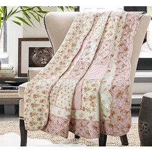Couvre-lit réversible 100 % coton, patchwork floral rose, style vintage shabby chic, compatible avec les lits jumeaux