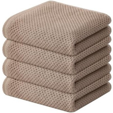 Torchons de cuisine 100 % coton gaufré, lot de 4, ultra doux et absorbants, pour essuyer la vaisselle et les mains, 33 x 71 cm, beige