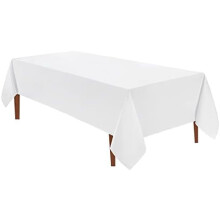 Nappe rectangulaire blanche en polyester (152 x 305 cm), résistante aux taches et aux plis, idéale pour les repas, les fêtes, les mariages et les
