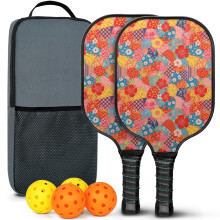 Floral Fiberglass Pickleball Paddles Set w/ 2 Balls & Bag – Compatible with Indoor/Outdoor Play